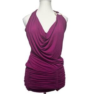 Sky Top Women M Purple Magenta Cowl Neck Halter Y2K Going Out Top Vintage Club